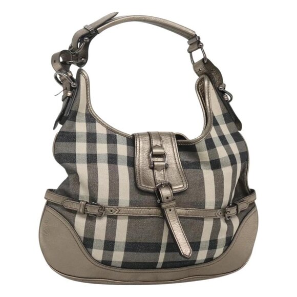 BURBERRY Nova Check Shoulder Bag Canvas Gray Auth 117804 - Picture 1 of 15